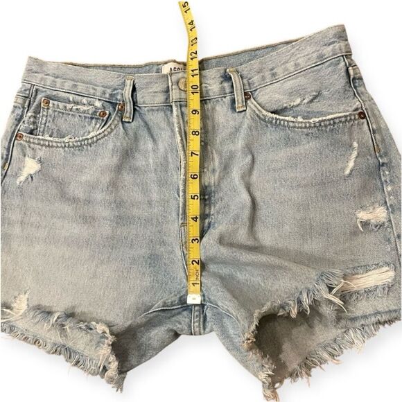 Agolde Parker Long Faded Blue Ripped Denim Shorts 30 - Picture 9 of 11